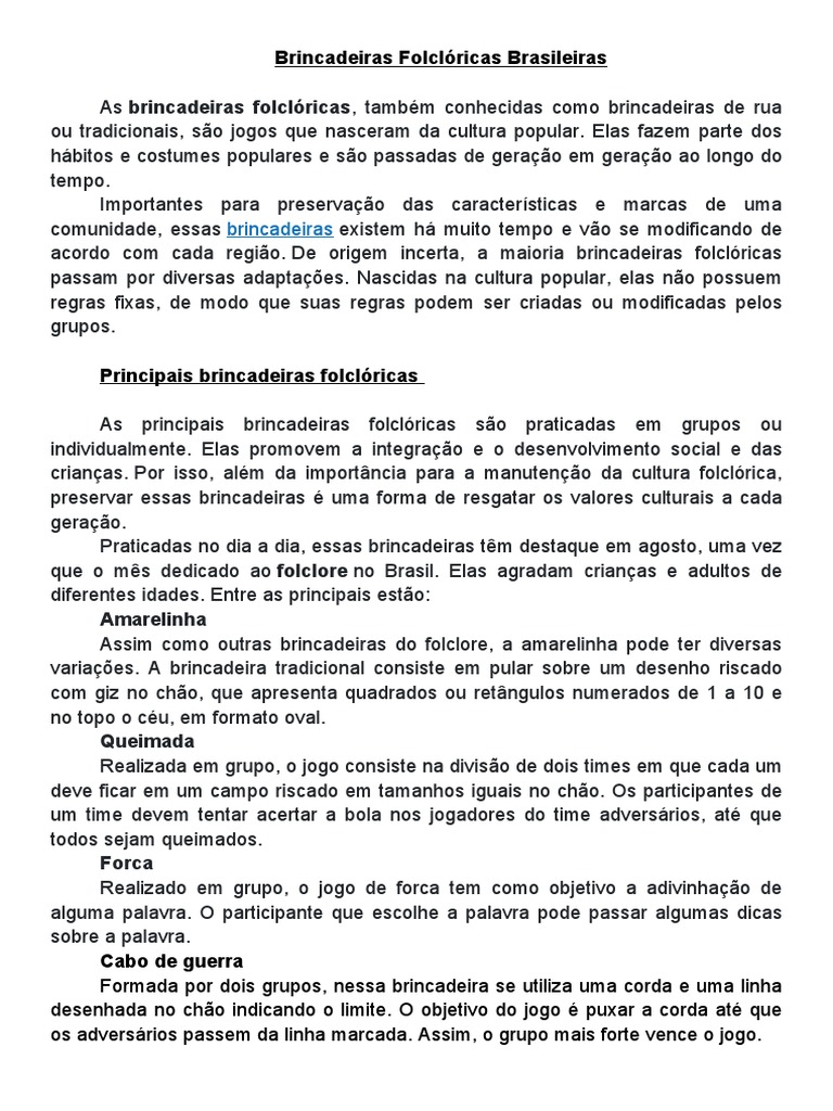 As Brincadeiras Folclóricas  Brincadeiras folcloricas educação infantil,  Brincadeiras populares, Brincadeiras