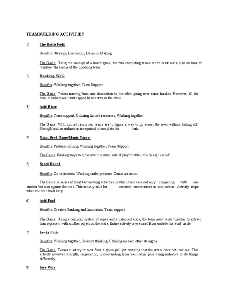 Teambuilding Activities | PDF | Cognition