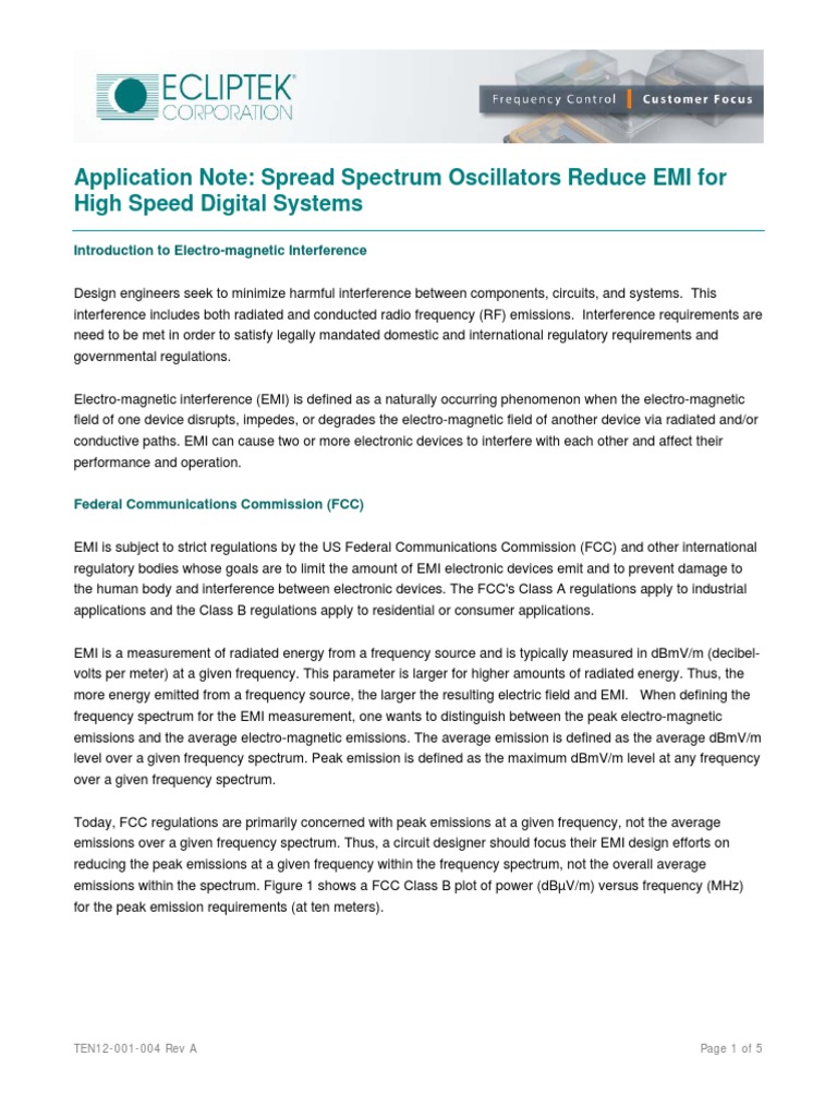Application Note Spread Spectrum Oscillators Reduce EMI For High Speed Digital Systems PDF