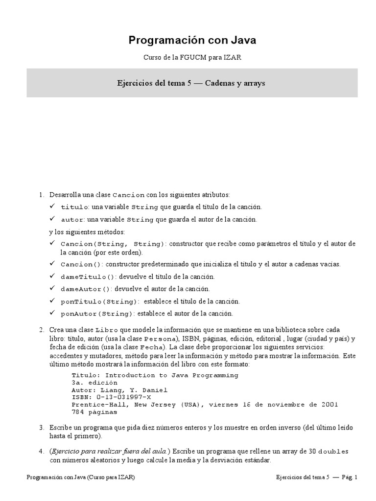 Ejercicios de Programación en Java | PDF | Estructura de datos de ...