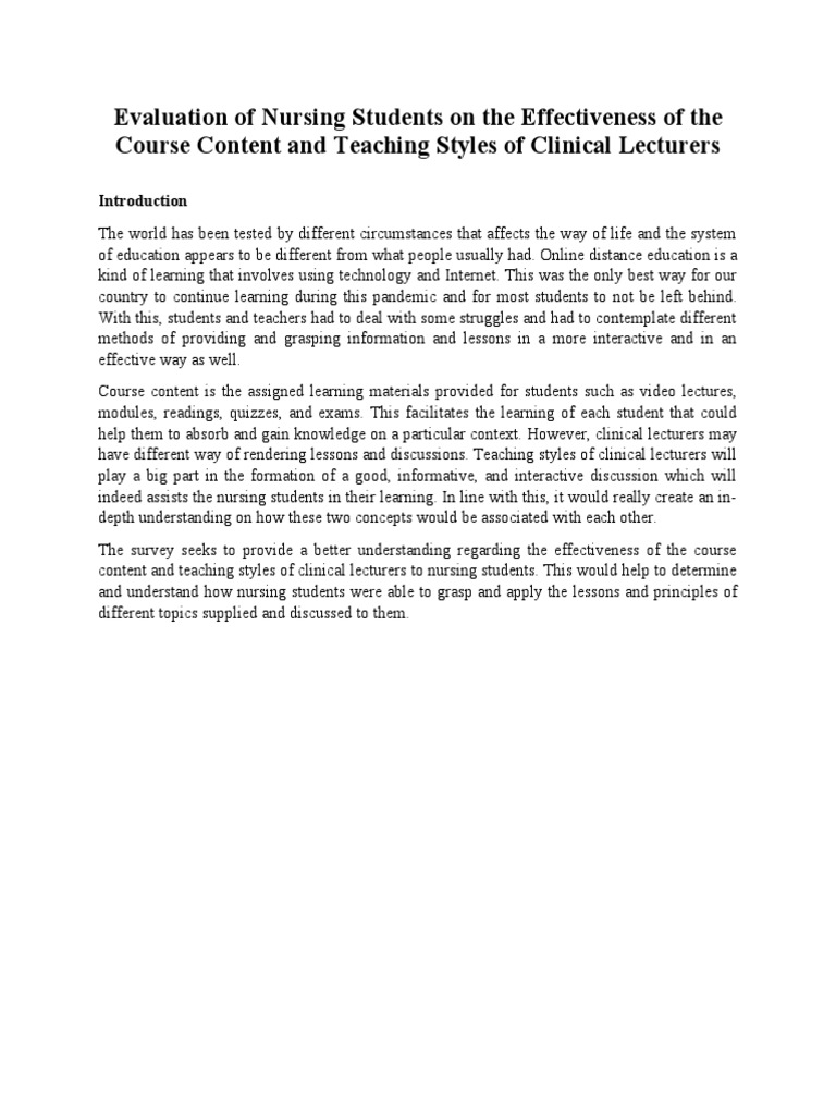 Evaluation of Nursing Students On The Effectiveness of The Course ...