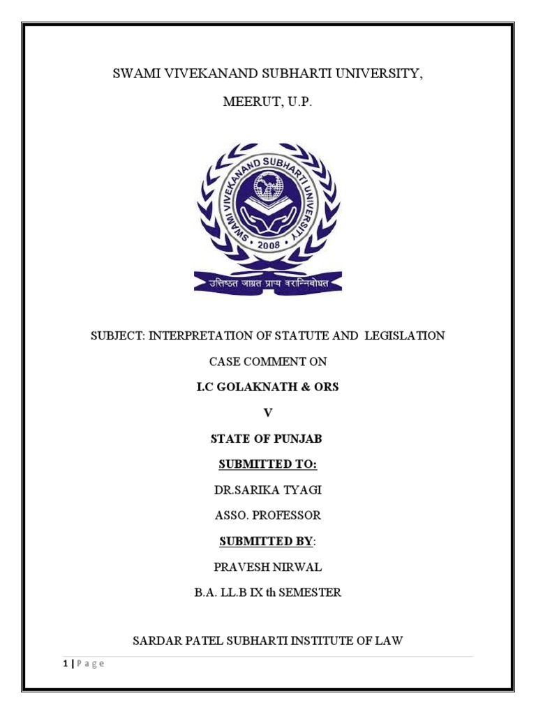 CC On Golaknath Case by Pravesh Nirwal PDF Political Charters