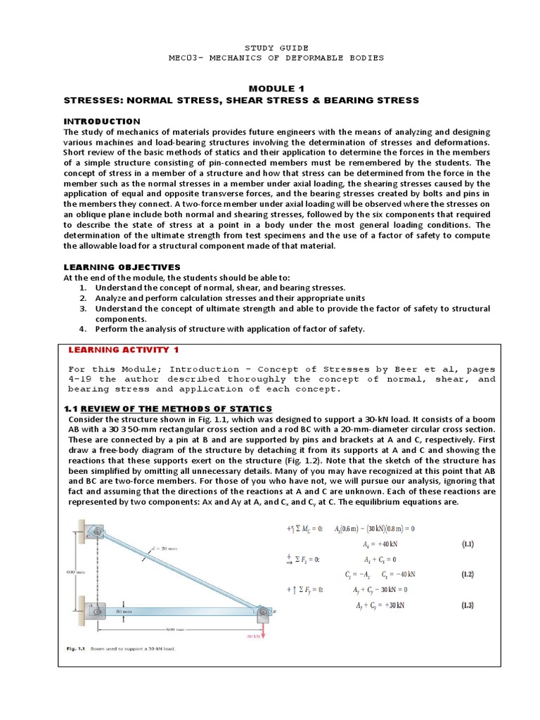 Understanding Normal, Shear, and Bearing Stress | PDF | Stress ...