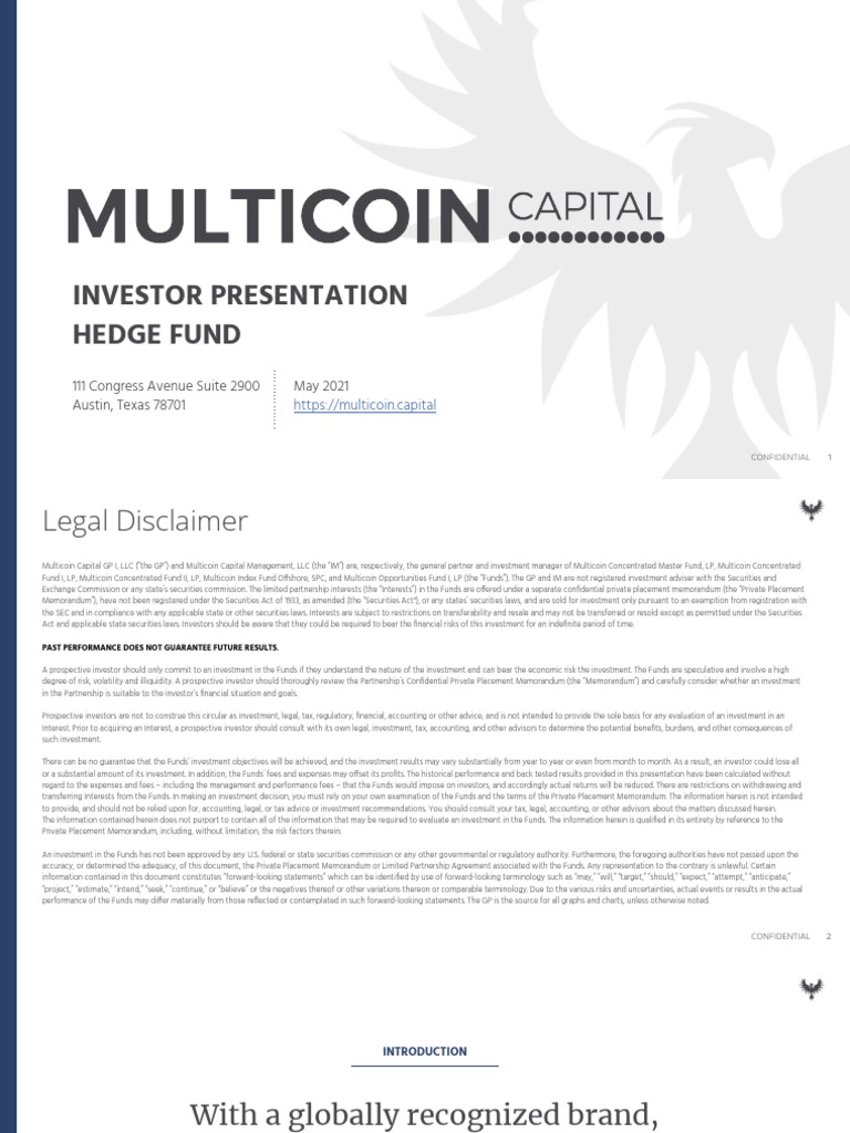 Investor Presentation Hedge Fund: 111 Congress Avenue Suite 2900 Austin,  Texas 78701 May 2021 | PDF | Hedge Fund | Market Liquidity