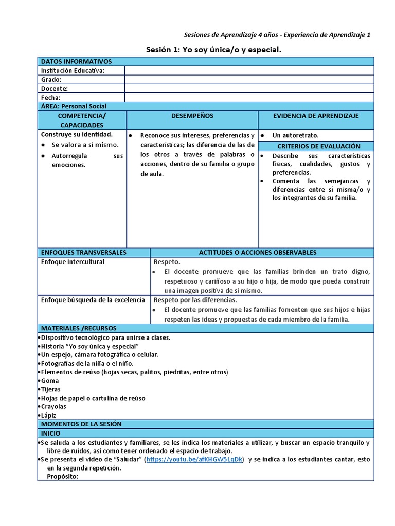 Sesiones - 4° Años | PDF | Aprendizaje | Educación de la primera infancia