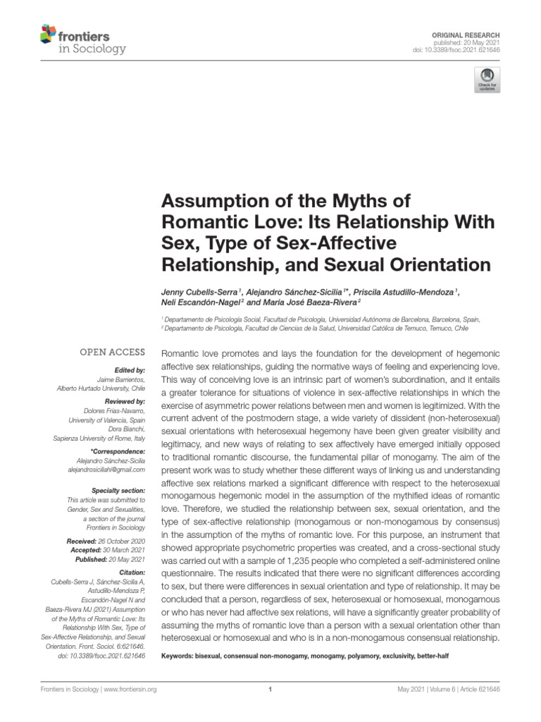 Assumption of The Myths of Romantic Love: Its Relationship With Sex ...