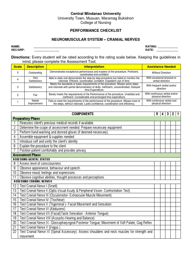 Neurological Examination Checklist | PDF | Senses | Neuroanatomy