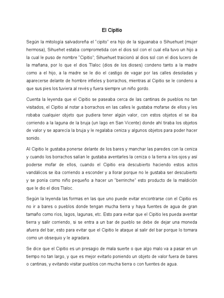 Leyenda del Cipitio en El Salvador | PDF