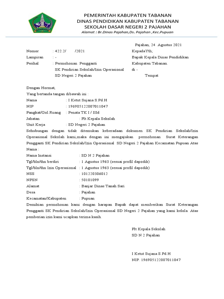 Contoh Sk Kep Sek Tentang Tim Pendamping Akreditasi Sekolah Pdf