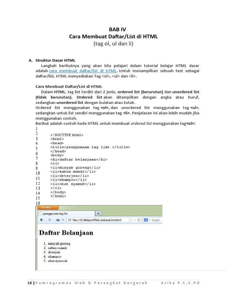 Cara Membuat Daftar di HTML | PDF