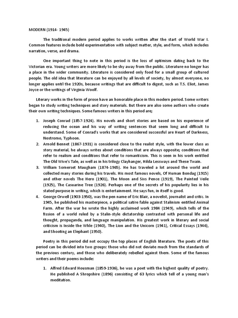 Modern and Postmodern Literature Overview | PDF | Postmodernism ...