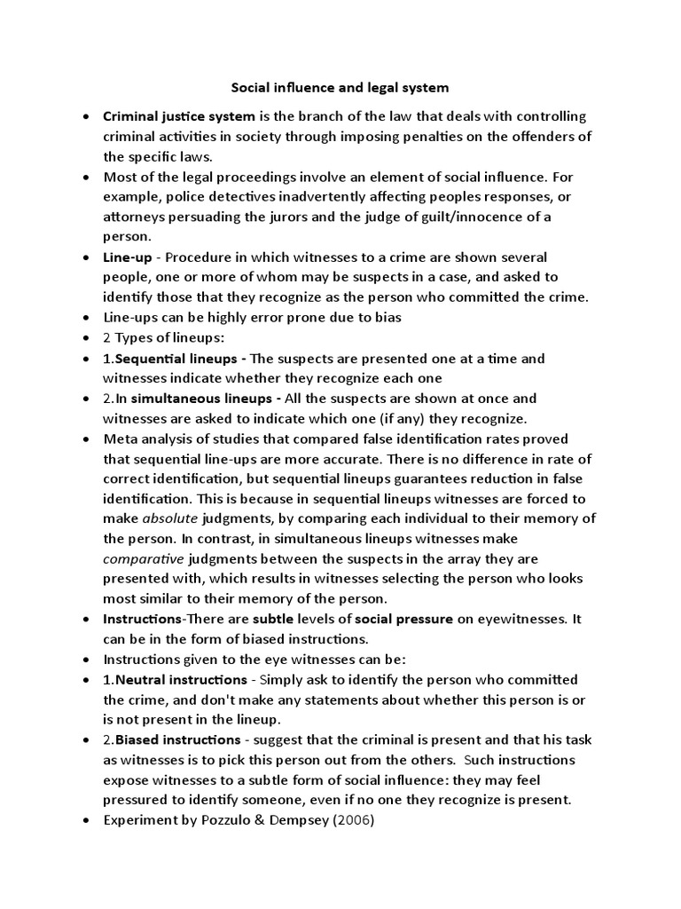 Legal System and Social Influence | PDF | Witness | Justice