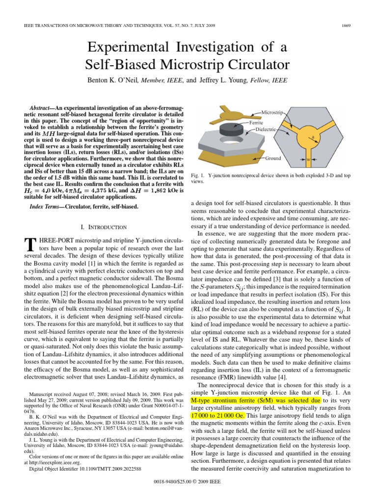 Self-Biased Microstrip Circulator | PDF | Decibel | Magnetization