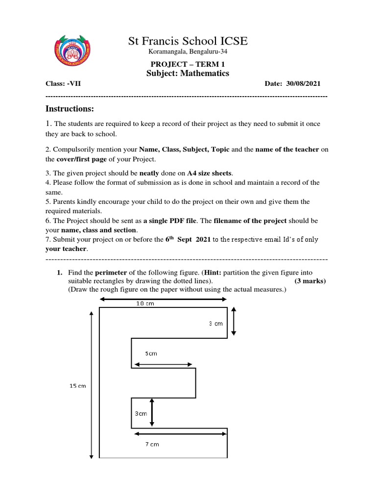 Class 7 Maths Project Guidelines | PDF | Rectangle | Area