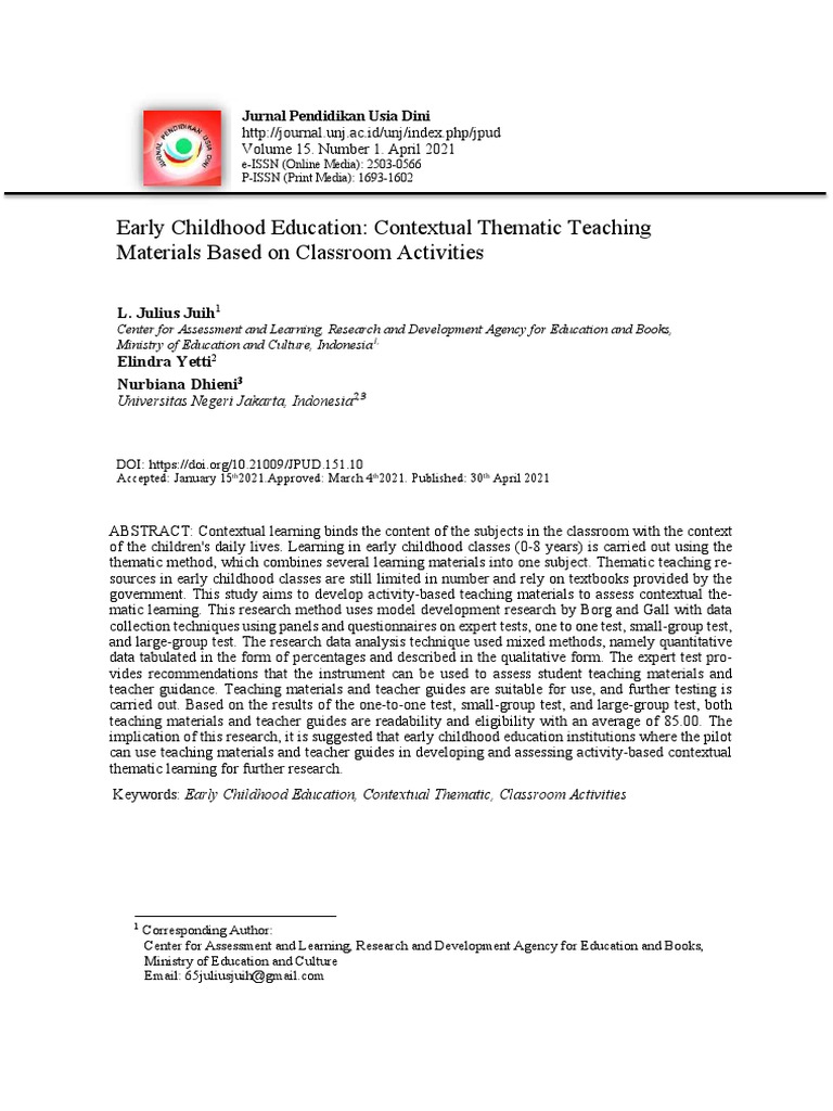 Early Childhood Education: Contextual Thematic Teaching Materials Based ...