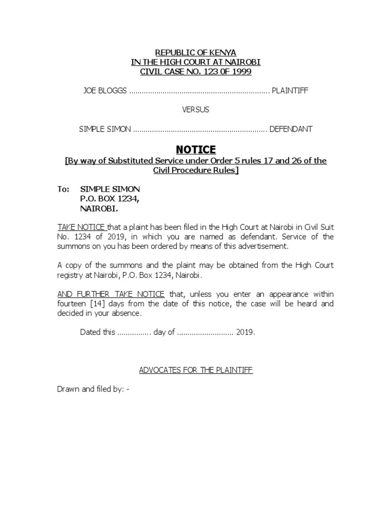 Notice of Substituted Service in Kenya | PDF | Law