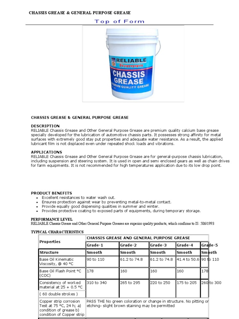 Chassis Grease & General Purpose Grease: Top of Form | PDF | Lubricant ...