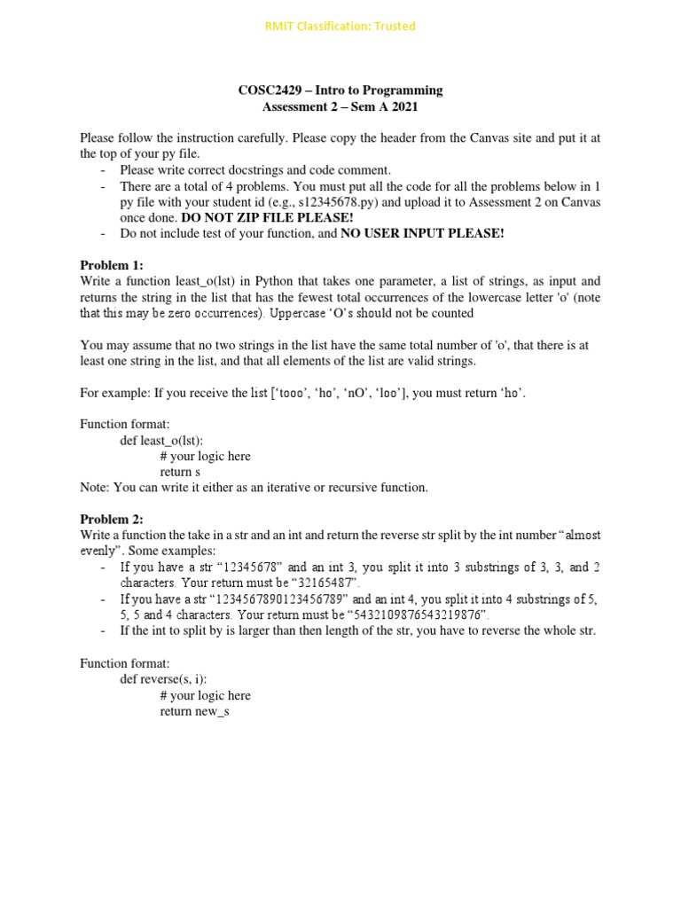 COSC2429 - Intro To Programming Assessment 2 - Sem A 2021: RMIT ...