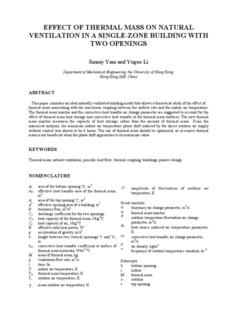 Thermal Mass Impact on Natural Ventilation | PDF | Heat Transfer ...