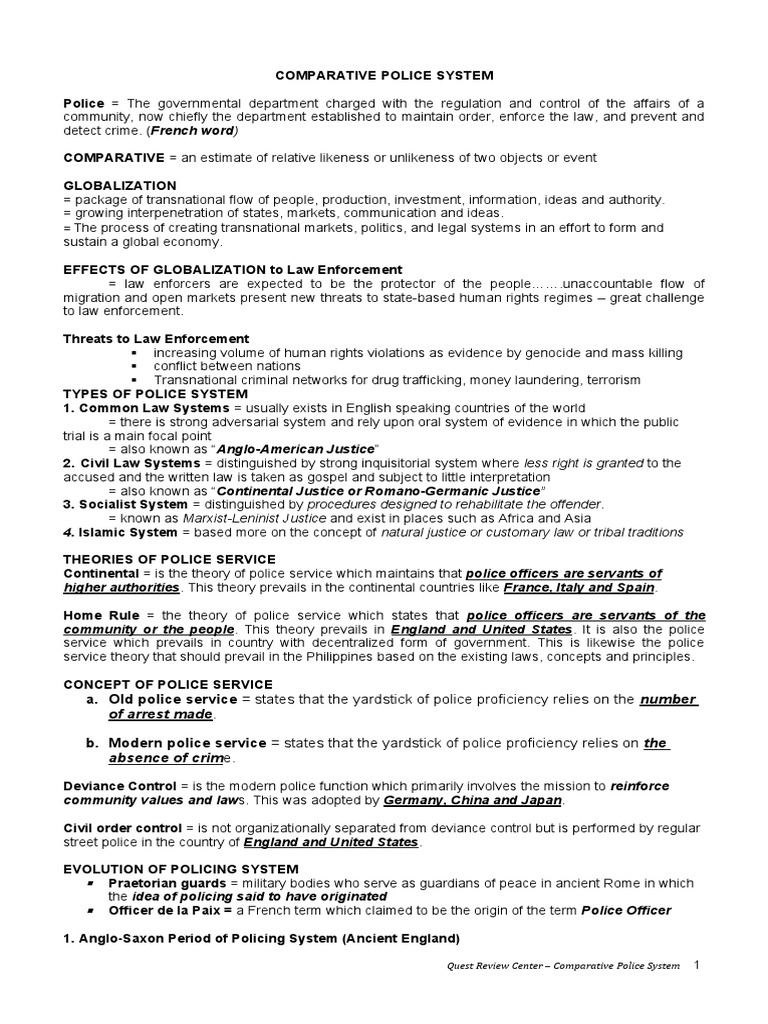 Comparative Police Systems Guide | PDF | Police | Inspector