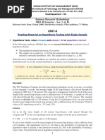 UNIT-4: Reading Material On Hypothesis Testing With Single Sample