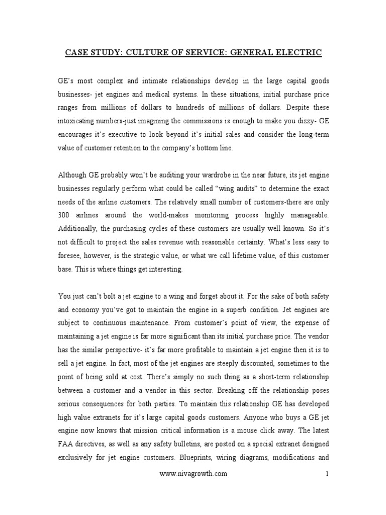 Case Study: Culture of Service: General Electric | PDF | Sales ...