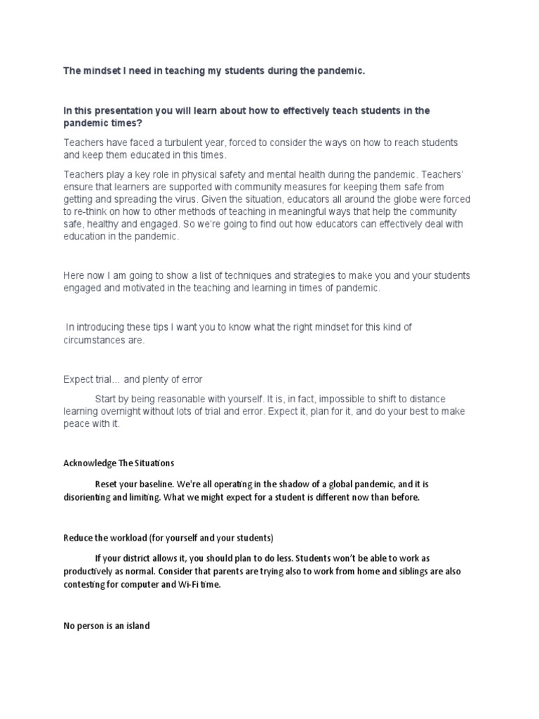 Teaching Mindset During Pandemic Challenges | PDF | Mindset | Learning