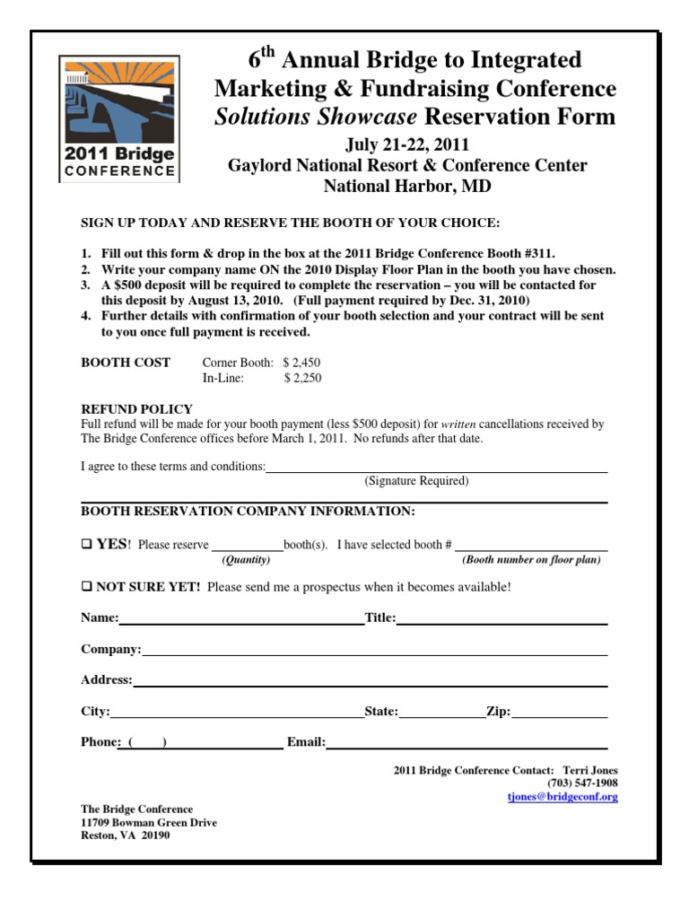 2011 Bridge Conference Booth Reservation | PDF | Computing | Cyberspace