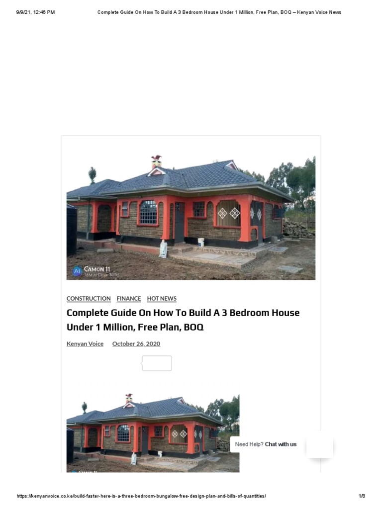 Complete Guide On How To Build A 3 Bedroom House Under 1 Million, Free Plan,  BOQ | PDF | Tile | Pipe (Fluid Conveyance), image size:768x1024