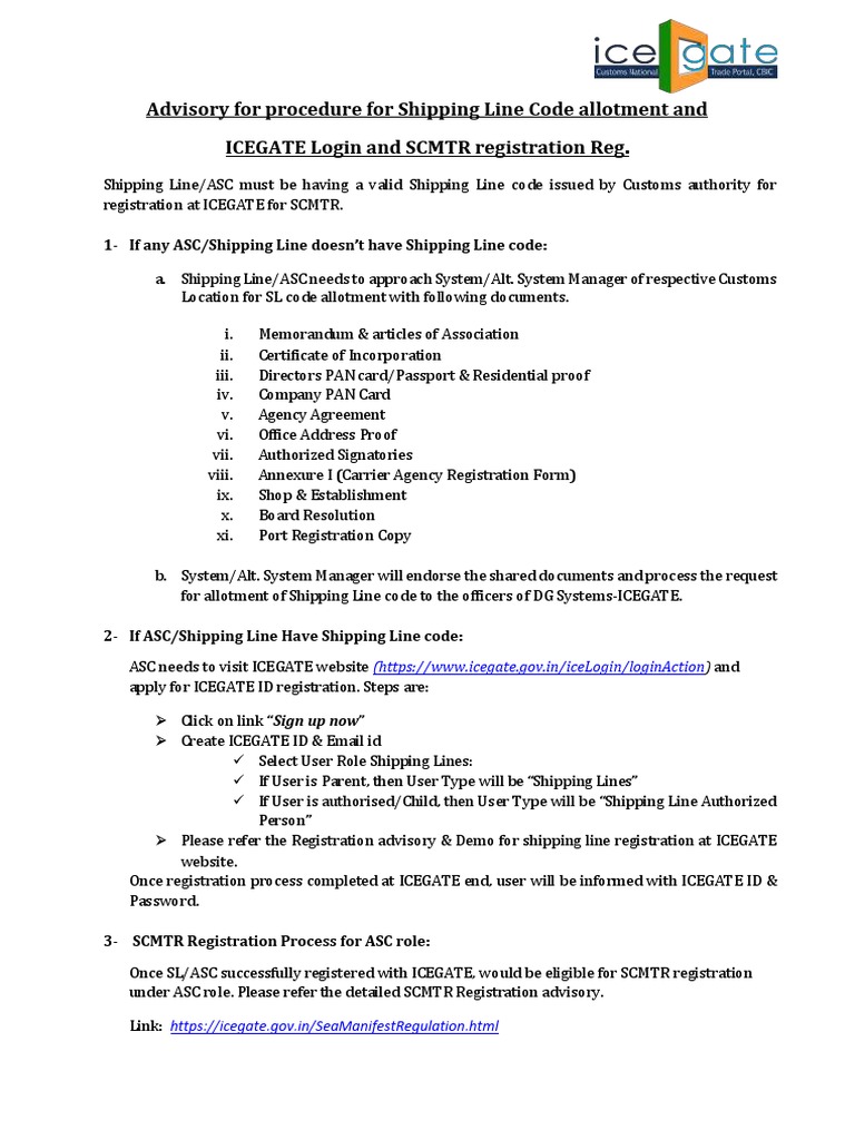 Shipping Line Code & ICEGATE Registration Guide | PDF | Finance & Money ...