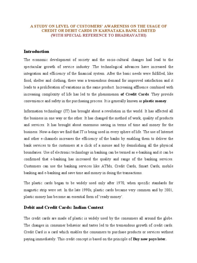 Karnataka Bank Credit Card Awareness Study | PDF | Credit Card | Debit Card