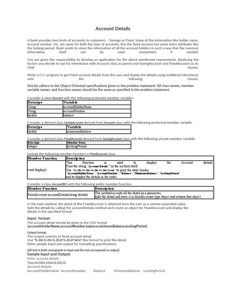 Bank account inheritance program in C | PDF | Inheritance (Object ...
