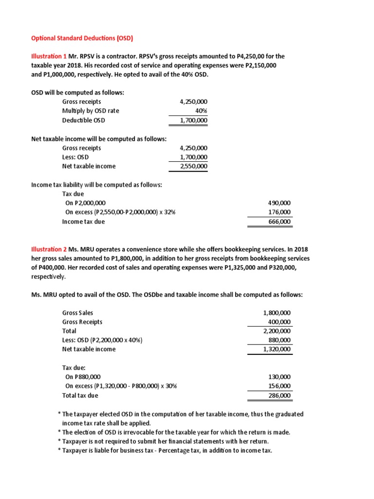 OSD and NOLCO Tax Computation Guide | PDF | Tax Deduction | Taxes
