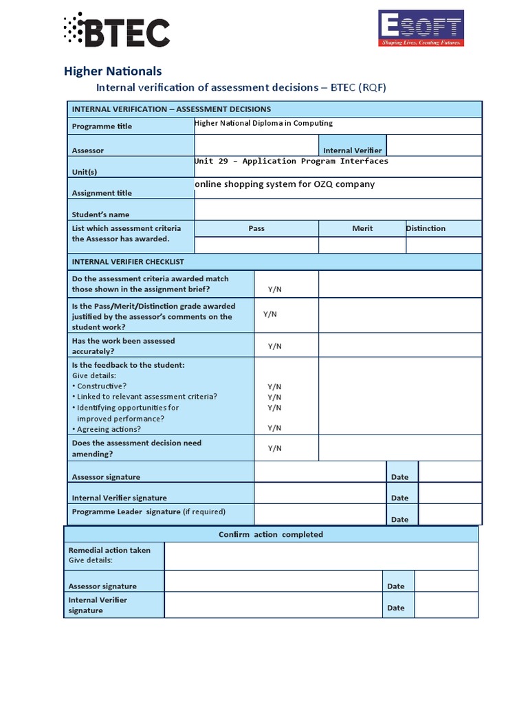 BTEC Internal Verification for Computing Unit | PDF | Plagiarism ...