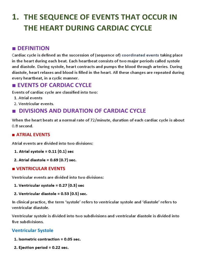 The Sequence of Events That Occur in The Heart During Cardiac Cycle ...