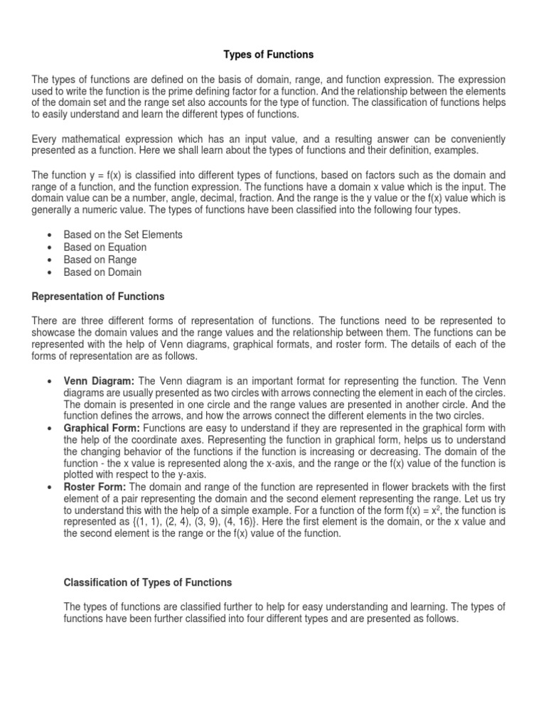 Types of Functions | PDF | Function (Mathematics) | Equations