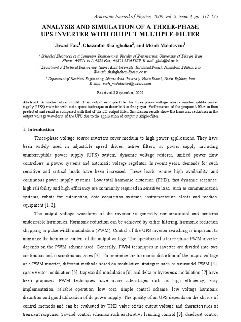 Analysis and Simulation of A Three-Phase Ups Inverter With Output ...