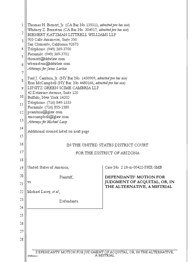 Defendants Seek Acquittal or Mistrial | PDF | Backpage | Evidence (Law)