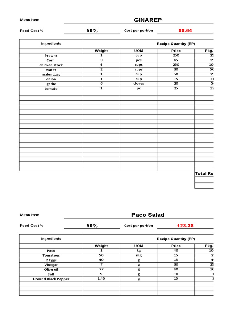 Restaurant Menu Cost Analysis | PDF | Cuisine | Cooking