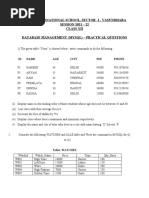 Amity International School, Sector - 1, Vasundhara SESSION 2021 - 22 Class Xii Database Management (Mysql) - Practical Questions