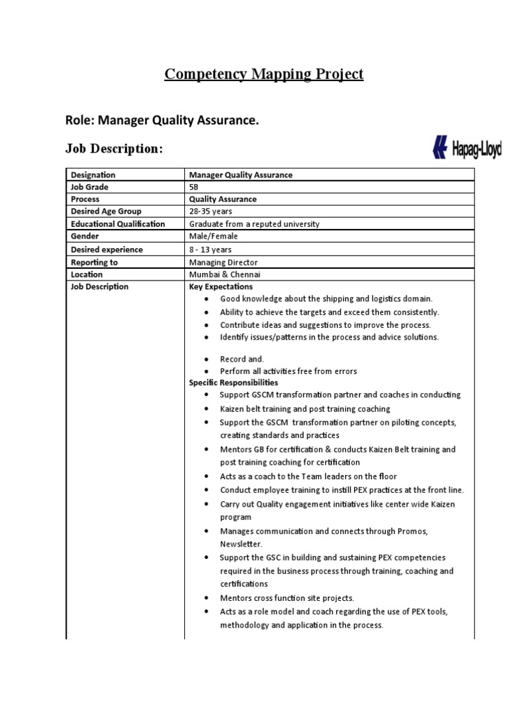 Manager Quality Assurance Role Overview | PDF | Competence (Human ...