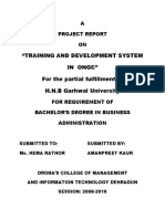 "Training and Development System in Ongc" For The Partial Fulfillment of H.N.B Garhwal University