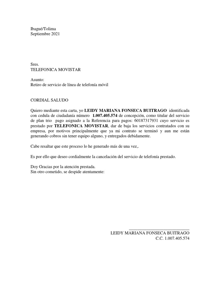 Carta Cancelacion de Movistar PDF