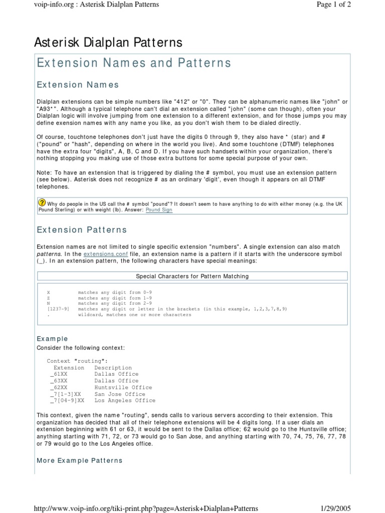 Asterisk Dialplan Patterns: Extension Names and Patterns | Download ...