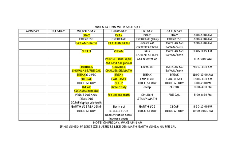 Schedule Week 1 | PDF