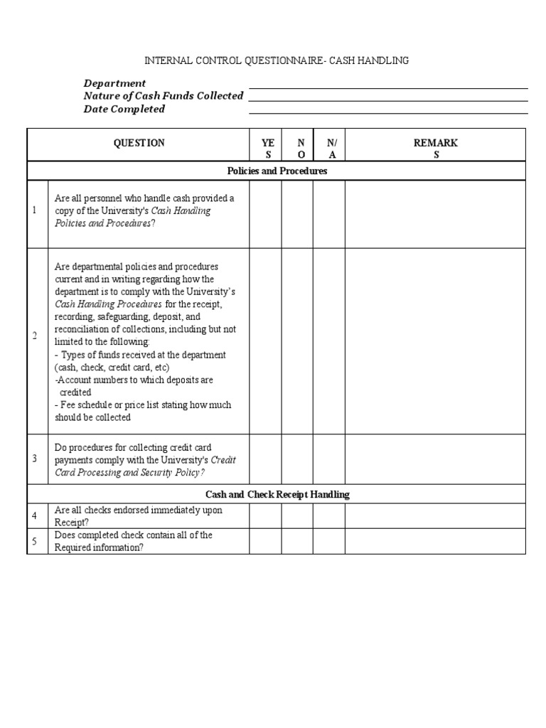 Cash Handling Audit Checklist | PDF | Receipt | Cheque