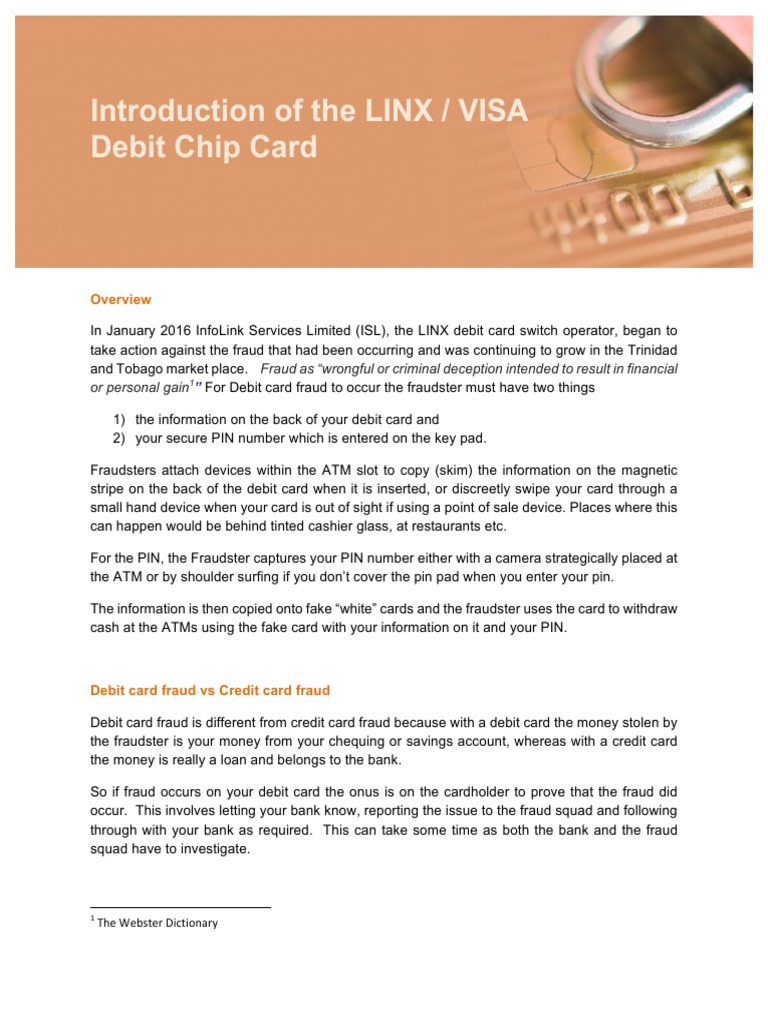 LINX/VISA Debit Chip Card Overview | PDF | Emv | Debit Card