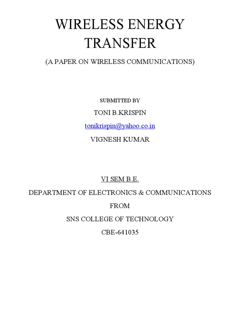 Wireless Energy Transfer | PDF | Microwave | Electromagnetic Radiation