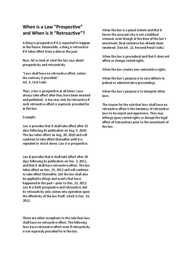 Prospective vs. Retroactive Laws Explained | PDF | Ex Post Facto Law ...