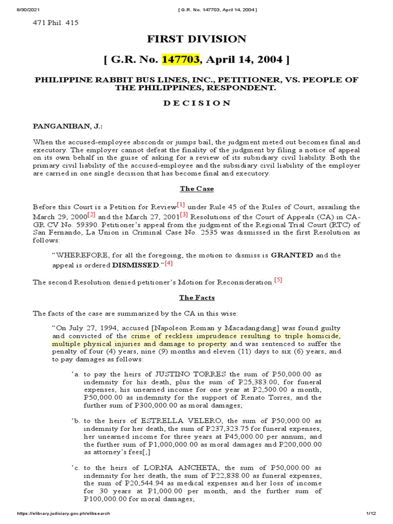 Philippine Rabbit vs. People | PDF | Judgment (Law) | Appeal